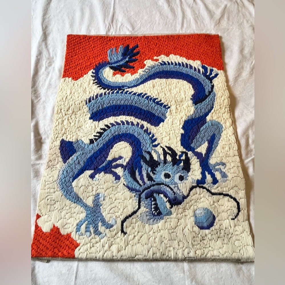 VTG Dragon Needlepoint Completed Unframed